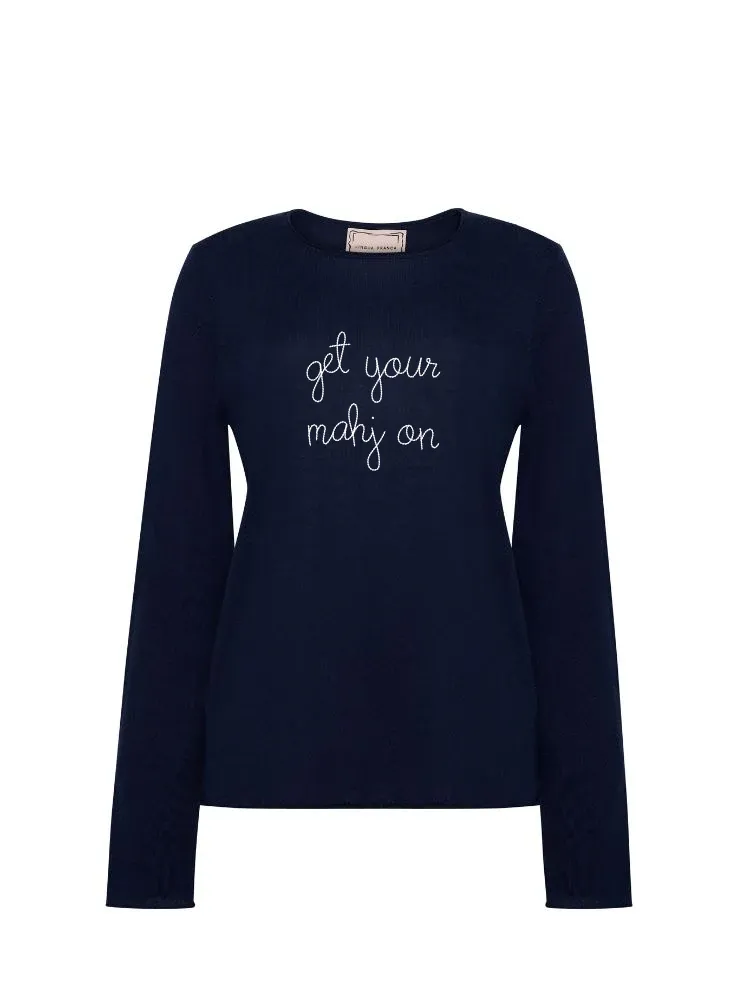 "get your mahj on" Silk Cashmere Crewneck sold by Lingua Franca NYC product image thumbnail 5