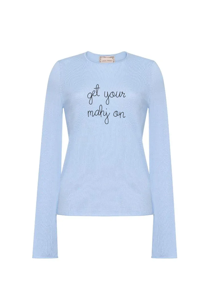 "get your mahj on" Silk Cashmere Crewneck sold by Lingua Franca NYC product image thumbnail 3