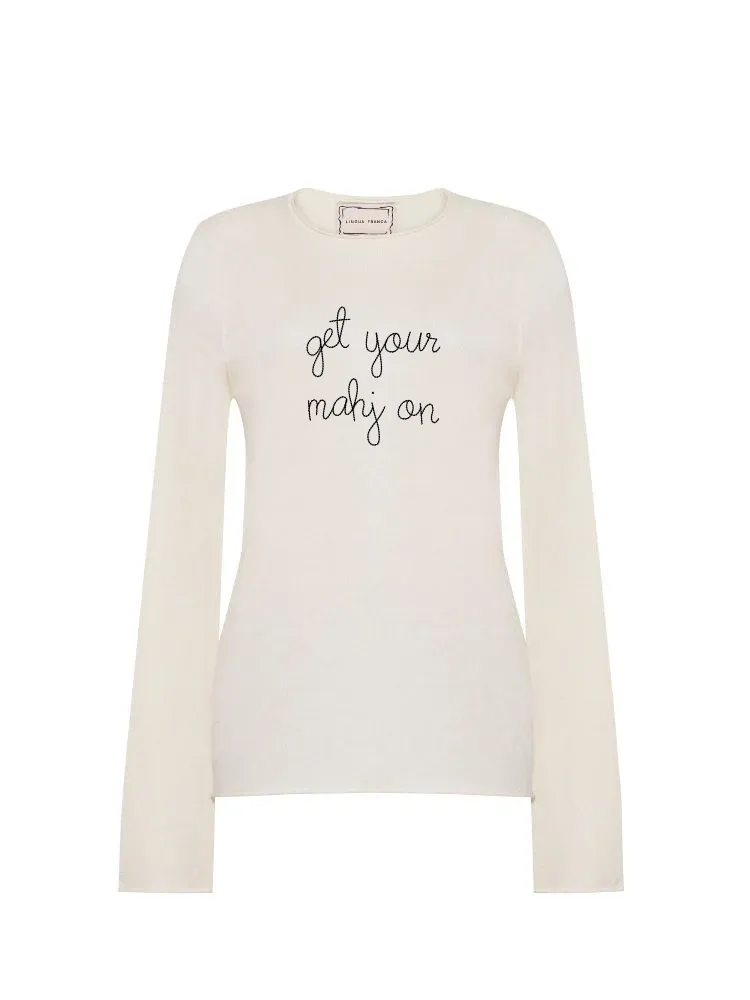"get your mahj on" Silk Cashmere Crewneck sold by Lingua Franca NYC product image thumbnail 2