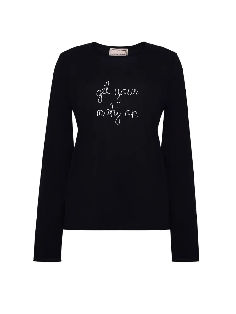 "get your mahj on" Silk Cashmere Crewneck sold by Lingua Franca NYC product image thumbnail 4