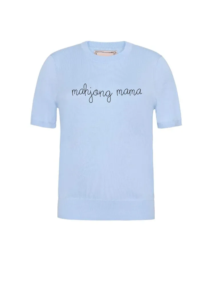 "mahjong mama" Silk Cashmere Short Sleeve Crewneck sold by Lingua Franca NYC product image thumbnail 2