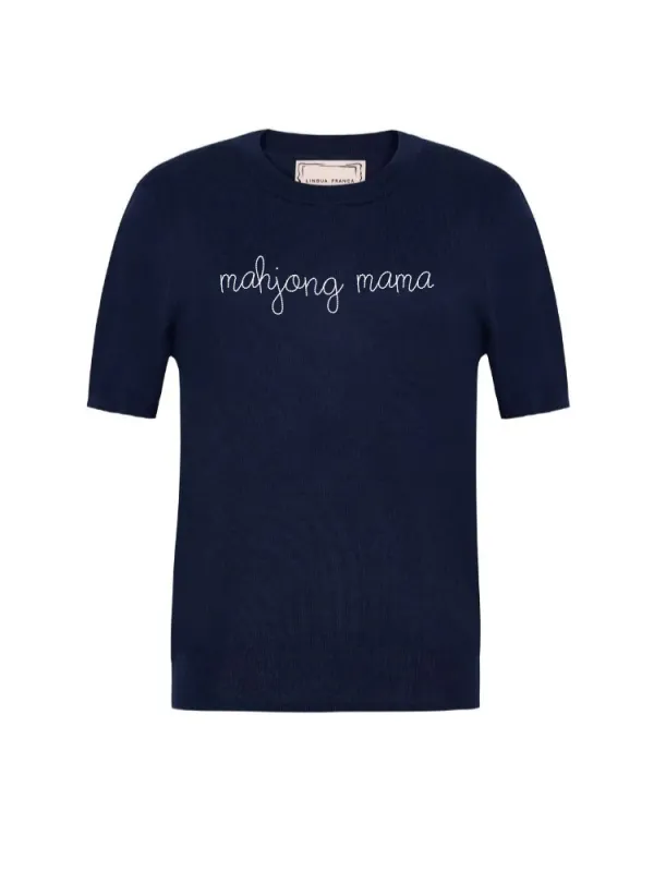 "mahjong mama" Silk Cashmere Short Sleeve Crewneck made by Lingua Franca NYC