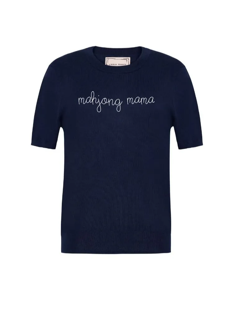 "mahjong mama" Silk Cashmere Short Sleeve Crewneck sold by Lingua Franca NYC
