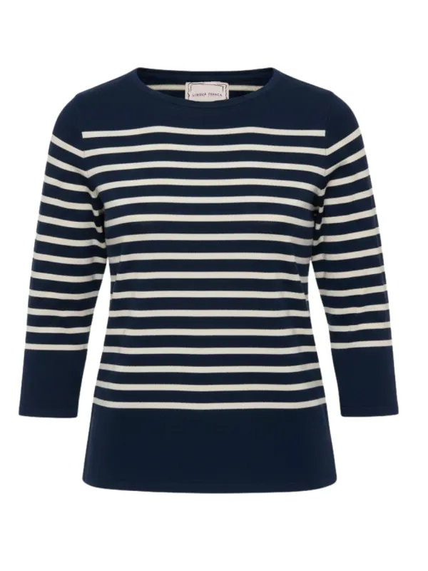 Cotton Striped Boatneck Sweater made by Lingua Franca NYC