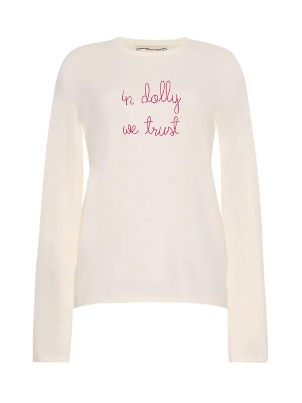 "in dolly we trust" Mara Crewneck made by Lingua Franca NYC