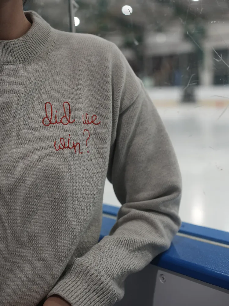 "did we win" Maxine Sweater sold by Lingua Franca NYC