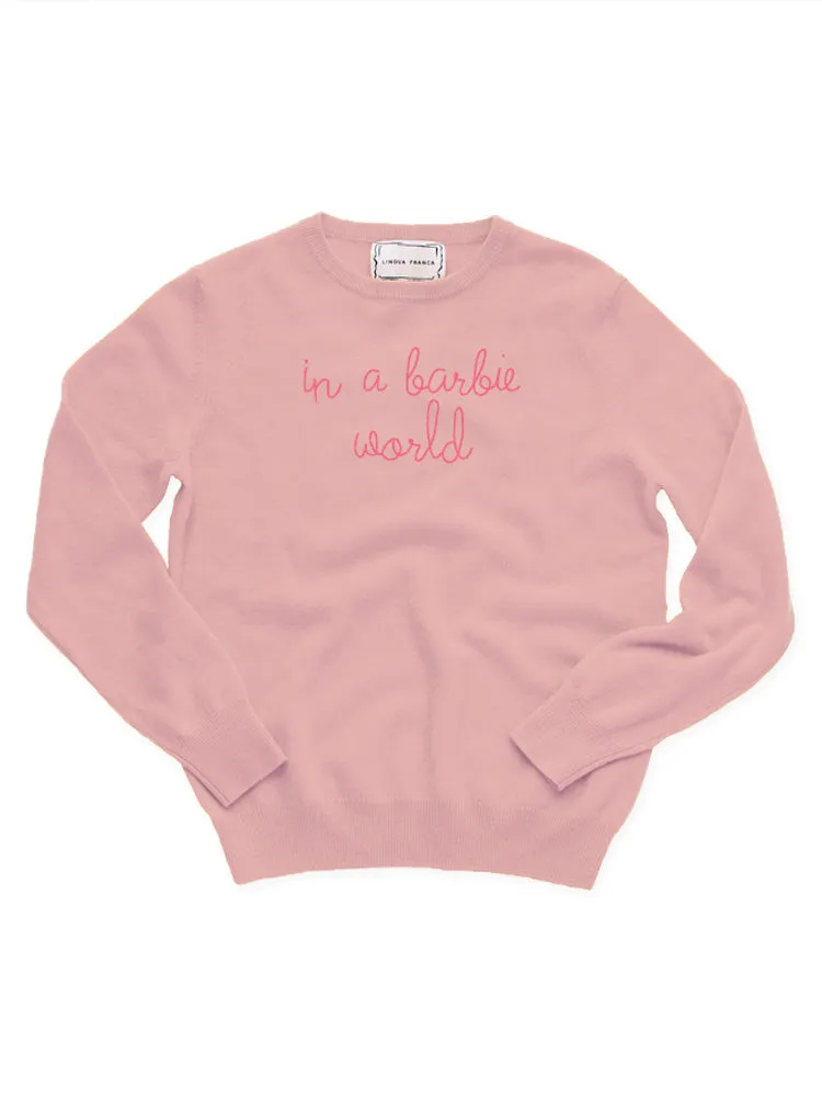 "in a barbie world" Crewneck sold by Lingua Franca NYC product image thumbnail 5
