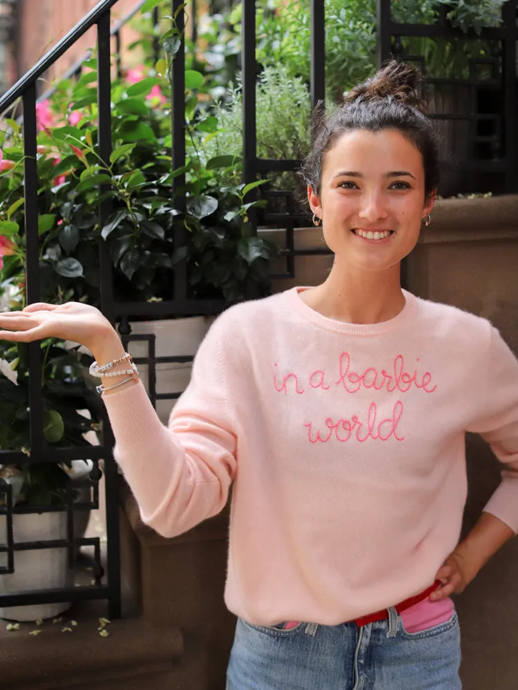 "in a barbie world" Crewneck sold by Lingua Franca NYC product image thumbnail 2