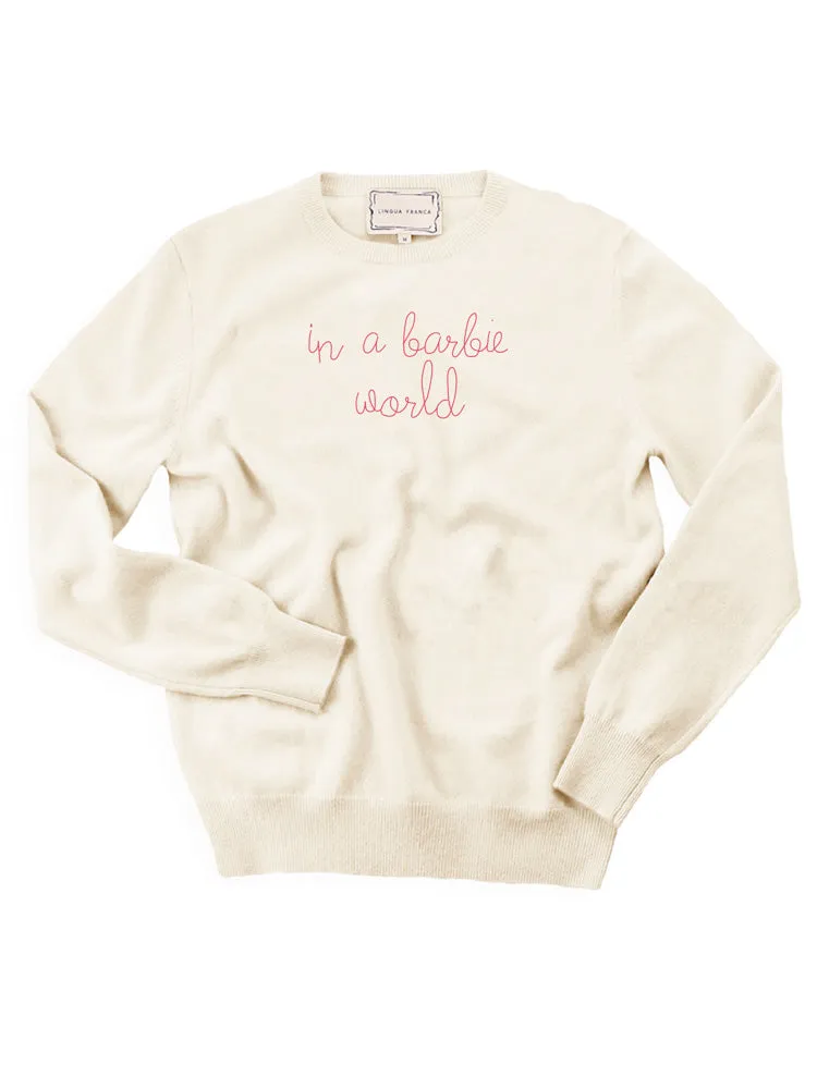 "in a barbie world" Crewneck sold by Lingua Franca NYC product image thumbnail 4