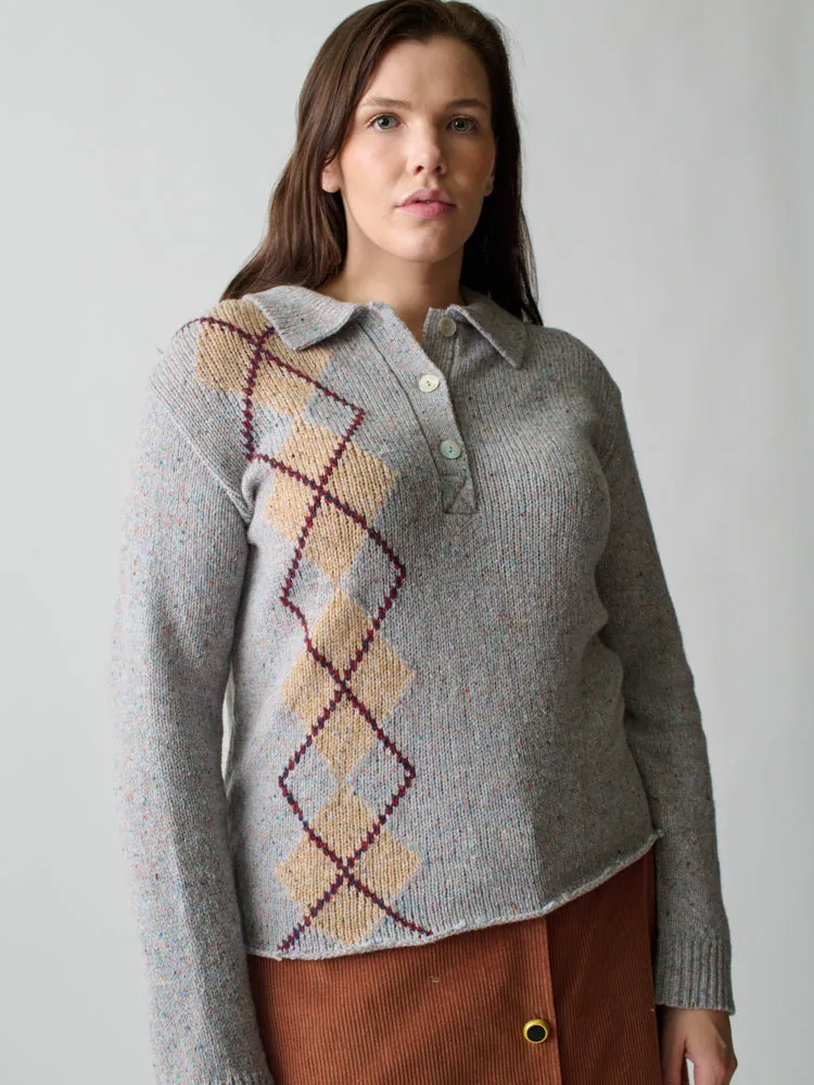 Lee Tweed Argyle Polo sold by Lingua Franca NYC