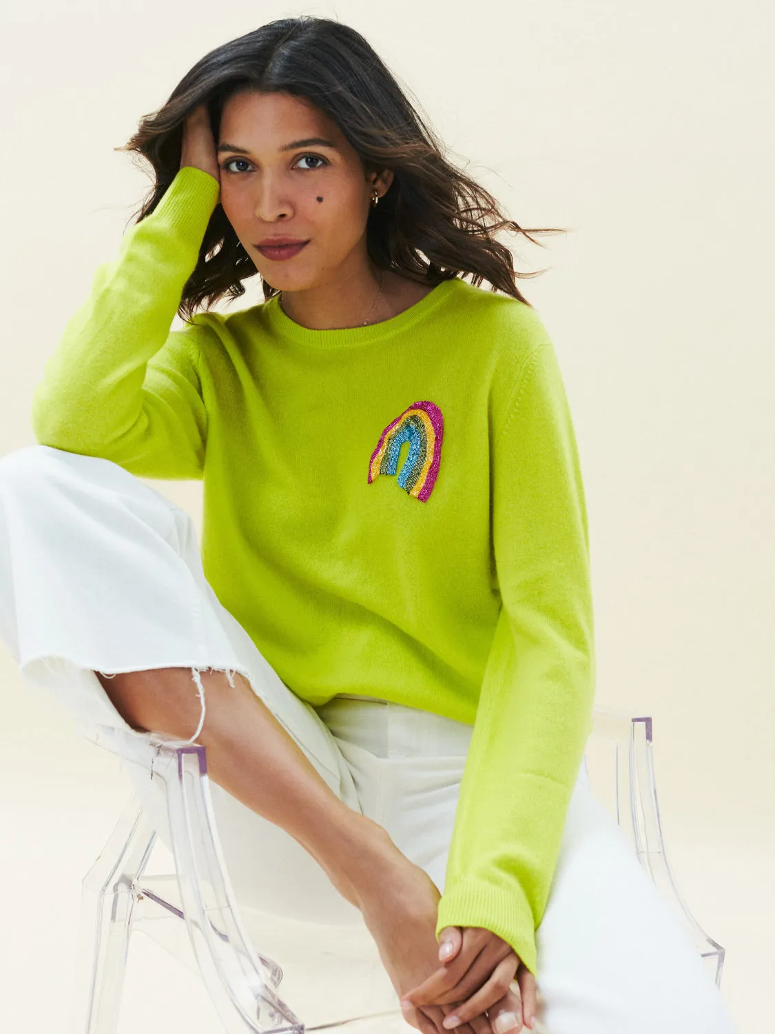 Beaded Rainbow Classic Crewneck sold by Lingua Franca NYC product image thumbnail 2