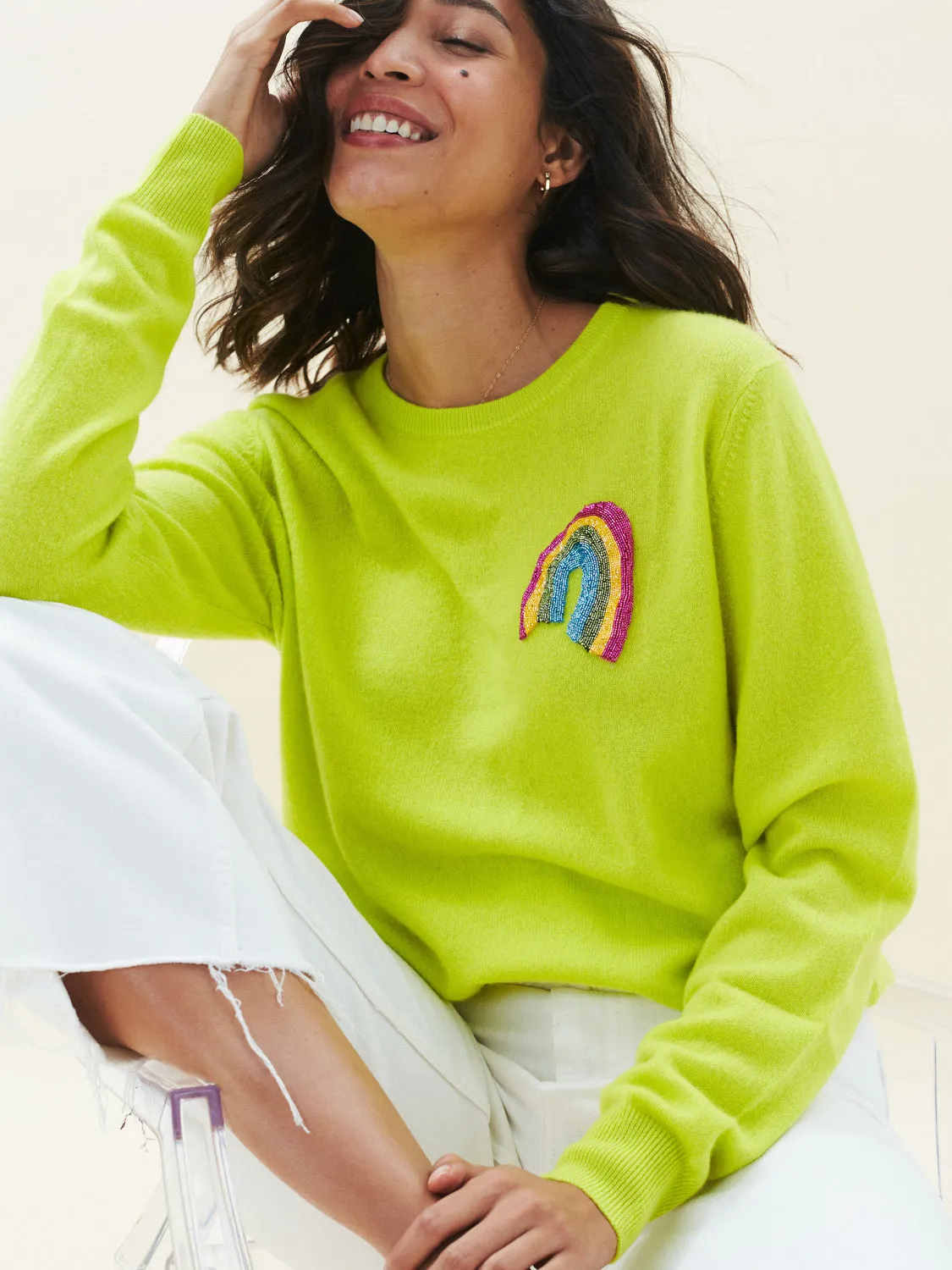 Beaded Rainbow Classic Crewneck sold by Lingua Franca NYC