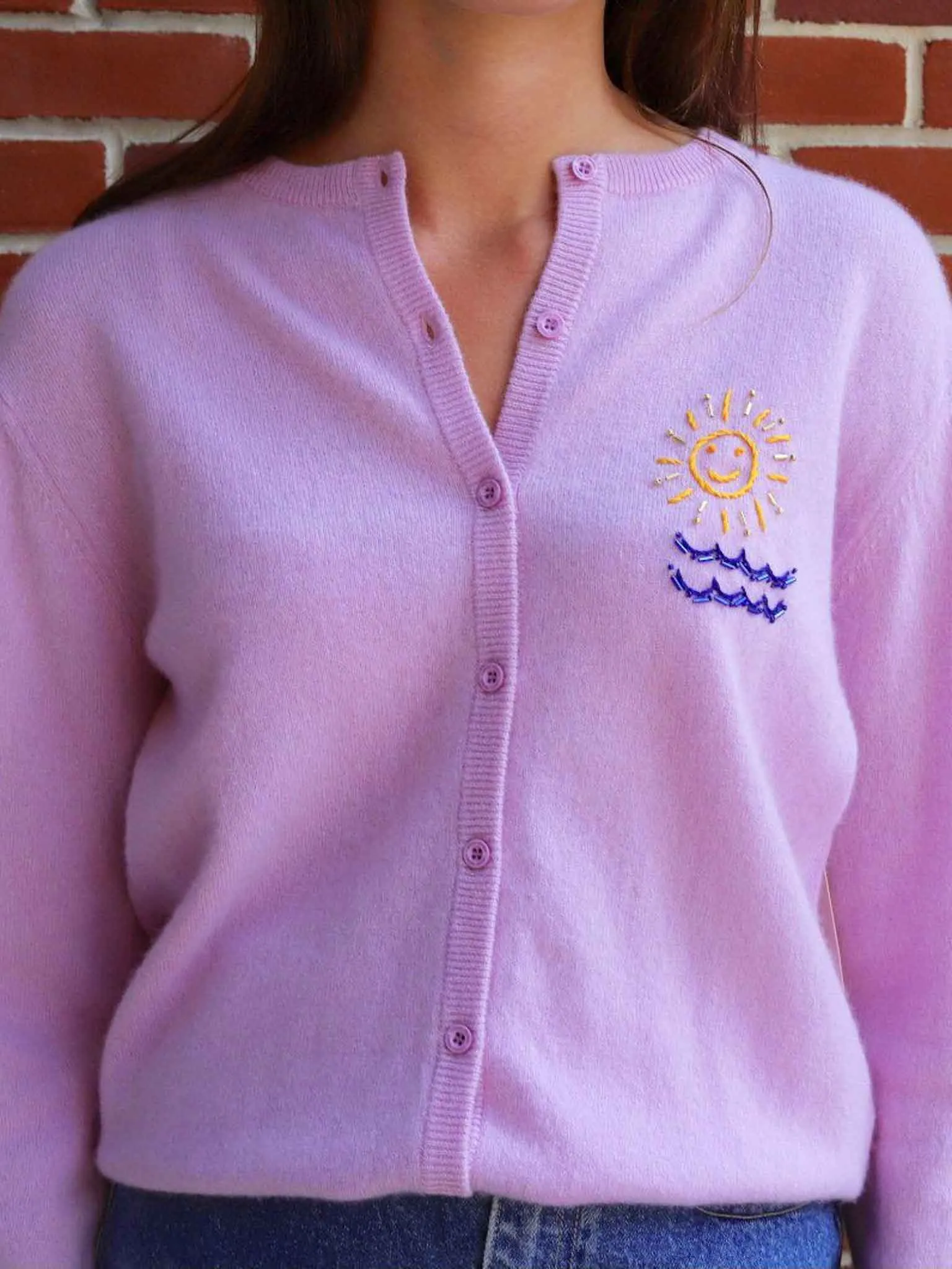 Beaded Sun and Waves Classic Cardigan sold by Lingua Franca NYC