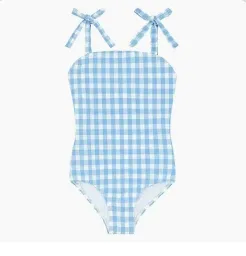 girls surfside blue crinkle gingham one piece sold by Lingua Franca NYC