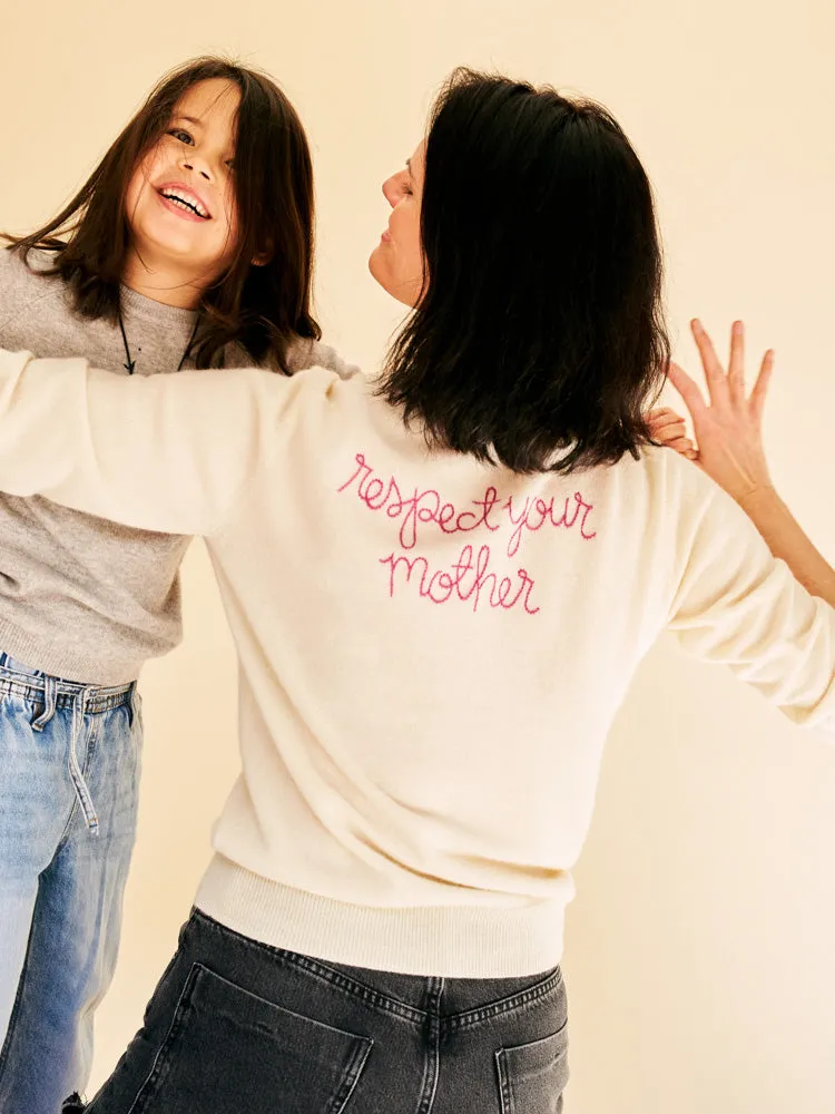 "respect your mother" Cardigan sold by Lingua Franca NYC