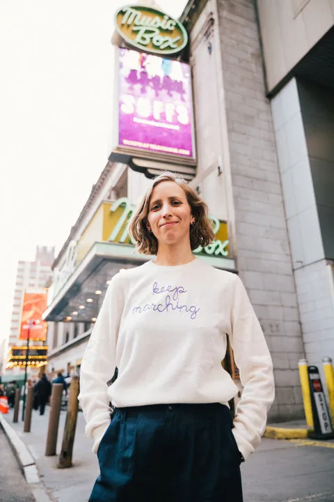 "keep marching" Women's Crewneck sold by Lingua Franca NYC product image thumbnail 3