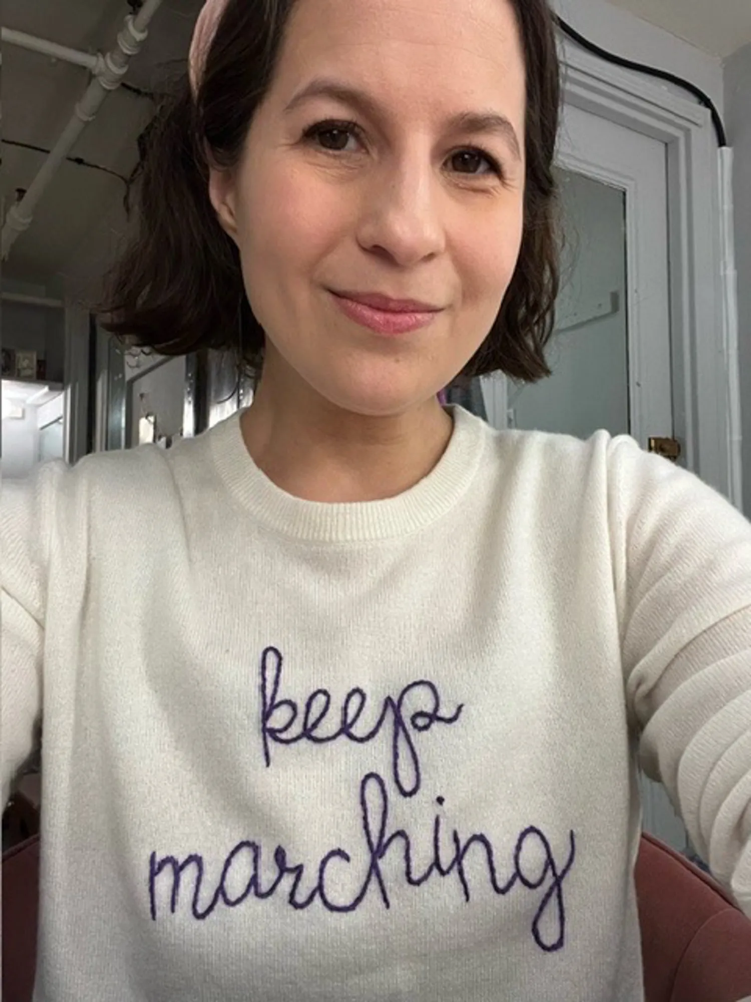 "keep marching" Women's Crewneck sold by Lingua Franca NYC product image thumbnail 2