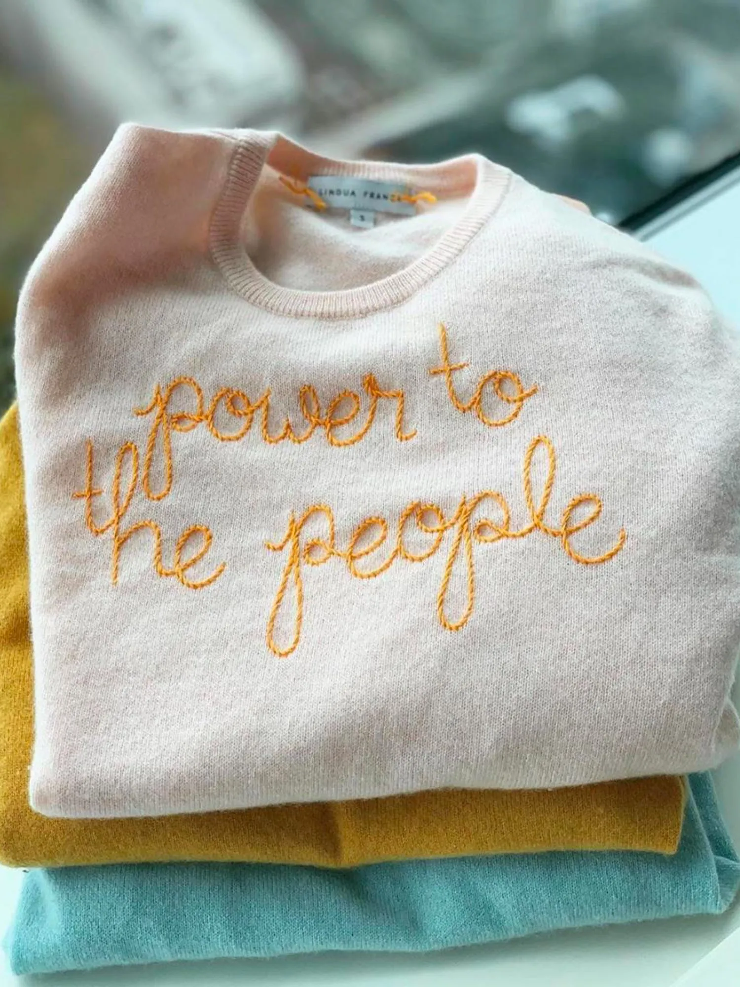 "power to the people" Crewneck sold by Lingua Franca NYC product image thumbnail 5