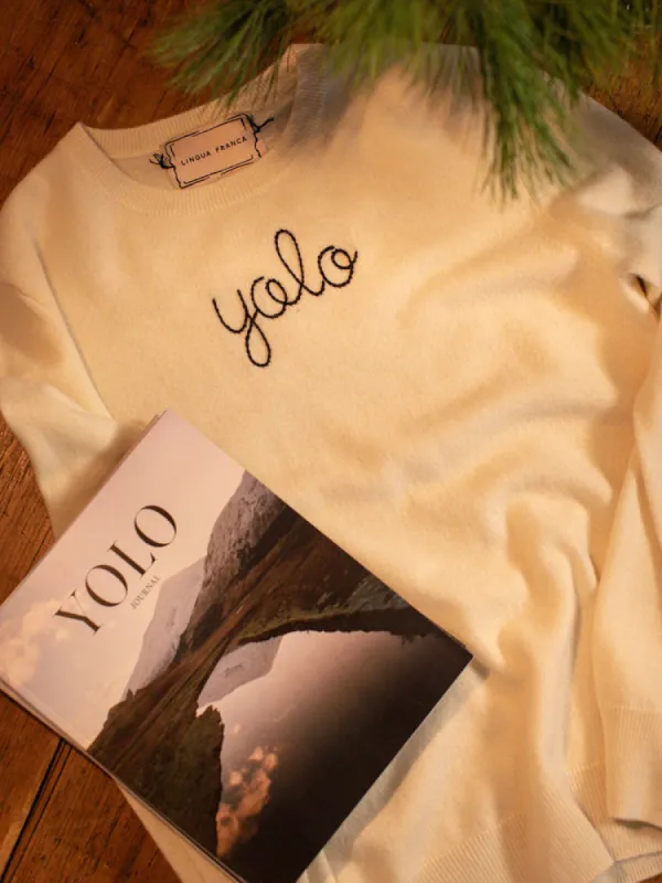 "yolo" Crewneck sold by Lingua Franca NYC
