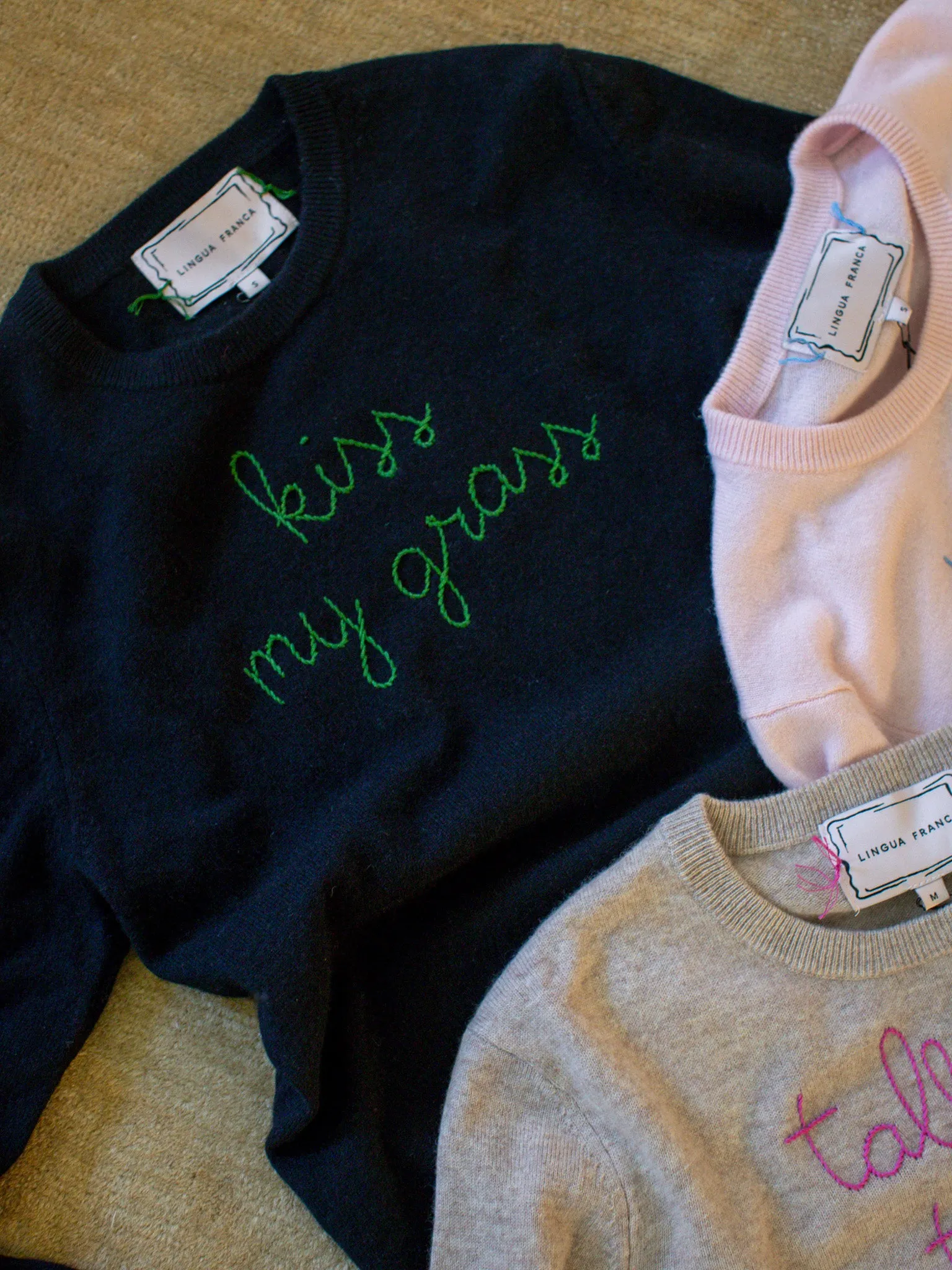 "kiss my grass" Women's Crewneck sold by Lingua Franca NYC product image thumbnail 2