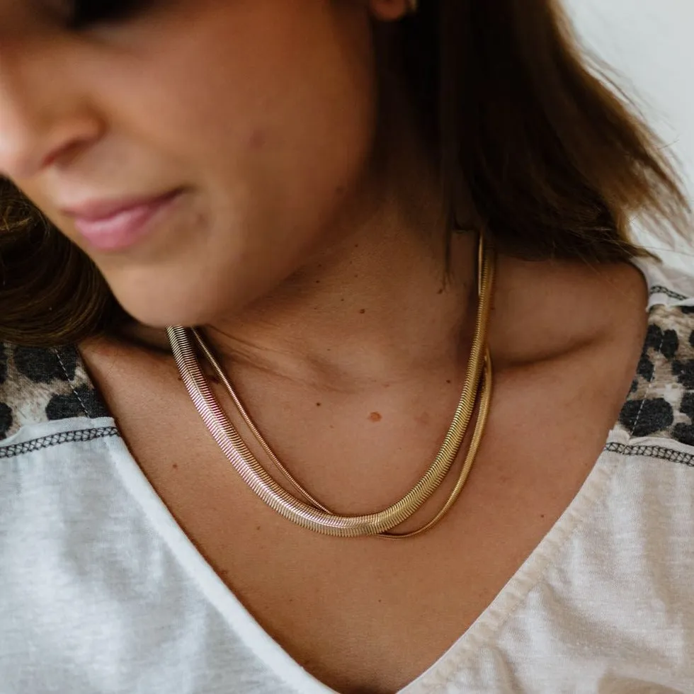 Gold Herringbone Snake Chain Layers Necklaces Bundle sold by Mason & Madison Co. product image thumbnail 4