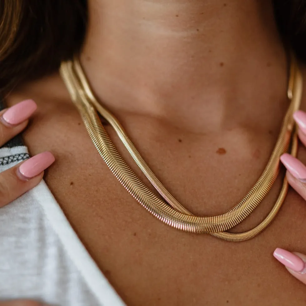 Gold Herringbone Snake Chain Layers Necklaces Bundle sold by Mason & Madison Co. product image thumbnail 2