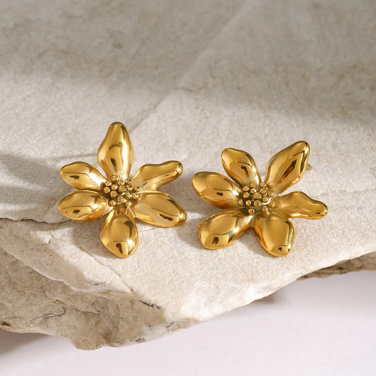 Gold Stud Earrings - Flower sold by Mason & Madison Co. product image thumbnail 4