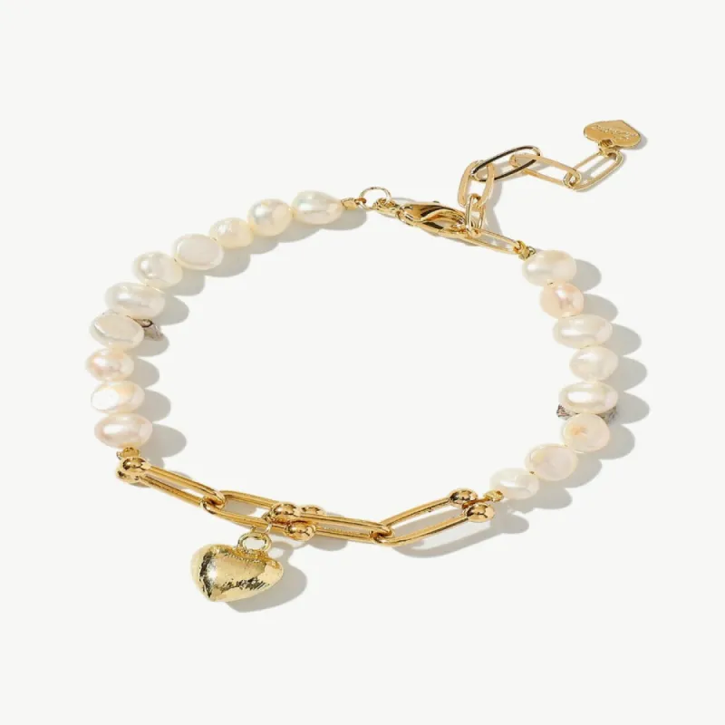Gold Heart Charm Pearl Bracelet sold by Mason & Madison Co.
