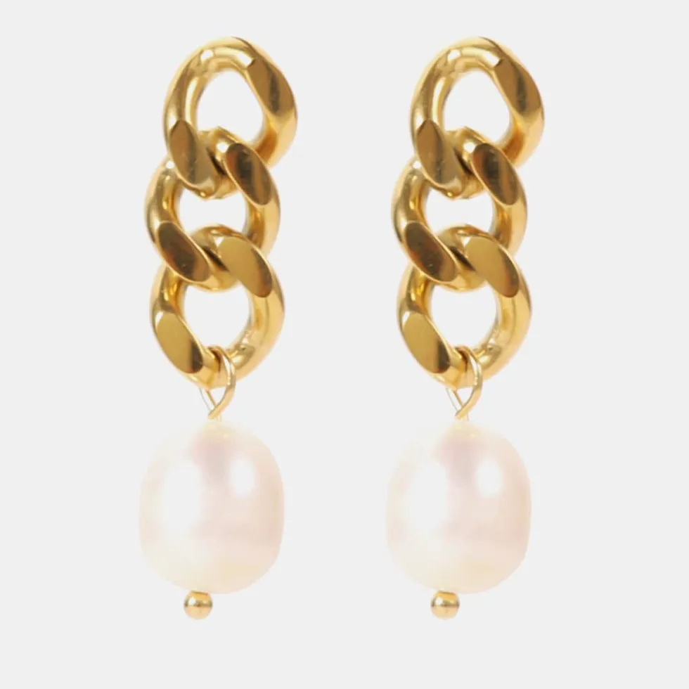 Pearl Drop Earrings with Gold Chain - MADISON PEARL DUET™ sold by Mason & Madison Co. product image thumbnail 5