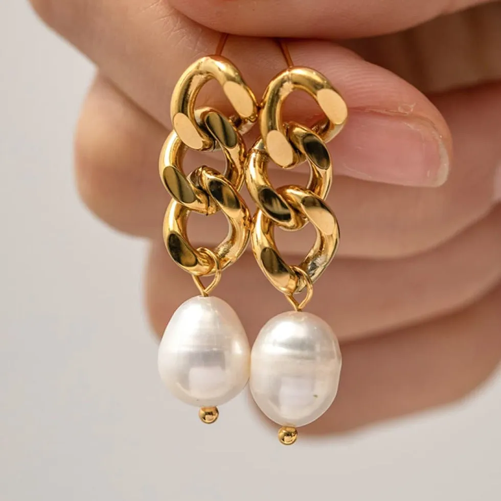 Pearl Drop Earrings with Gold Chain - MADISON PEARL DUET™ sold by Mason & Madison Co. product image thumbnail 2