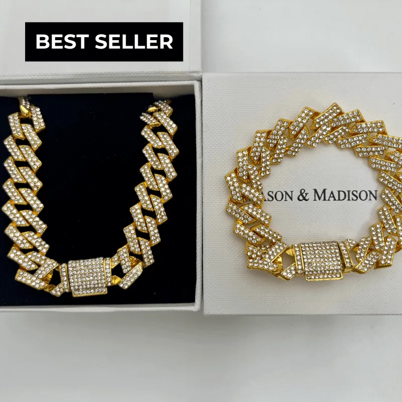 18K Diamond Gold Chain Necklace Bracelet Bundle Set - MASON CHUNKY CHAIN™ On My Mind sold by Mason & Madison Co.