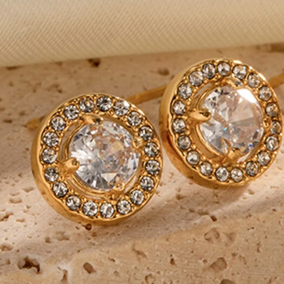 Round Inlaid Diamond Stud Earrings sold by Mason & Madison Co. product image thumbnail 3