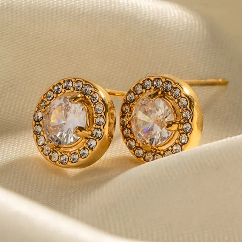 Round Inlaid Diamond Stud Earrings sold by Mason & Madison Co.