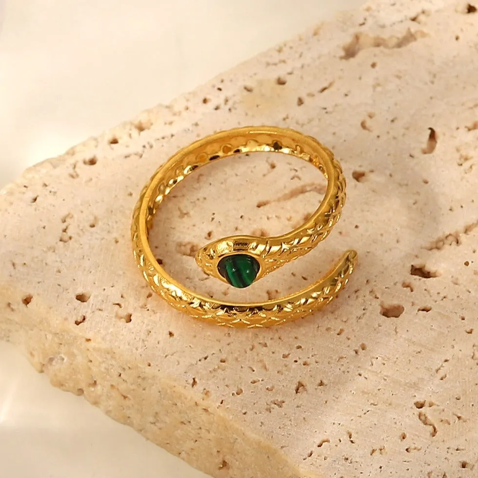 Gold Snake Ring with Bypass Malachite sold by Mason & Madison Co. product image thumbnail 5