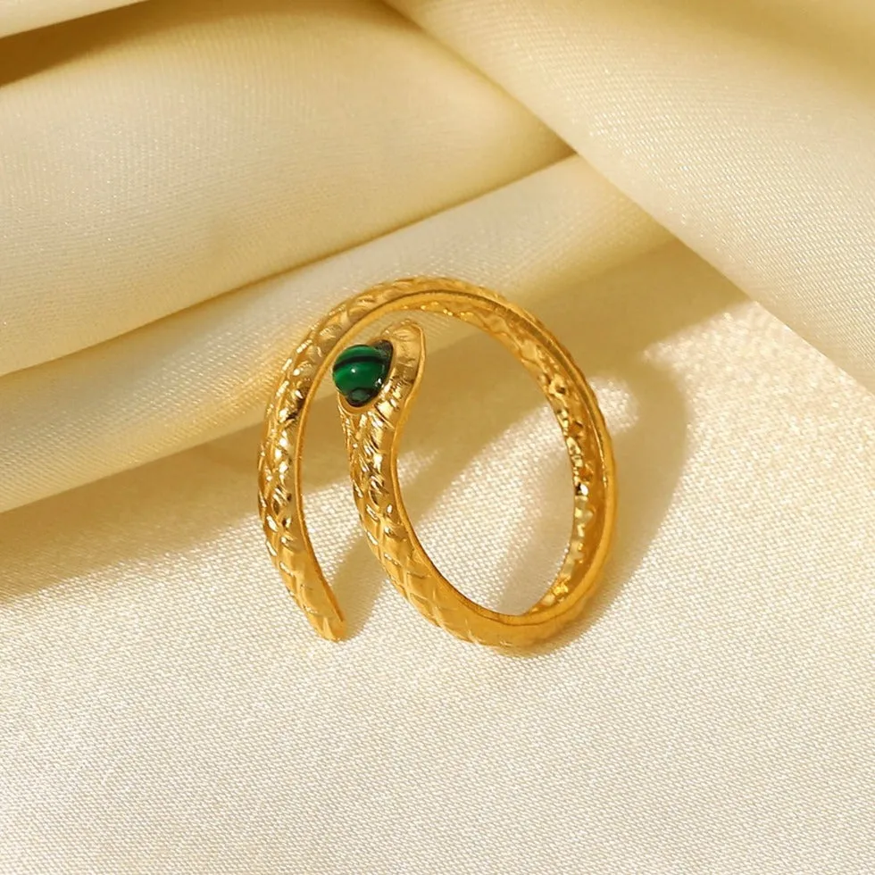 Gold Snake Ring with Bypass Malachite sold by Mason & Madison Co. product image thumbnail 2