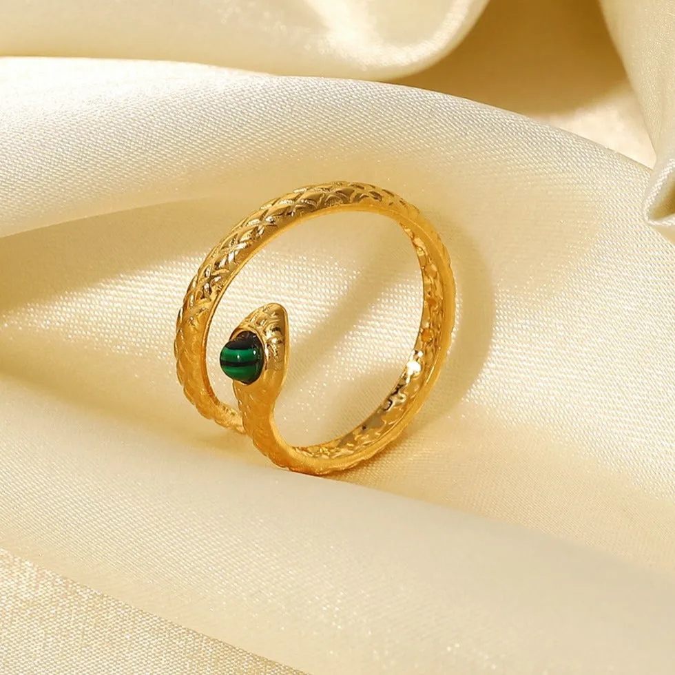 Gold Snake Ring with Bypass Malachite sold by Mason & Madison Co. product image thumbnail 4