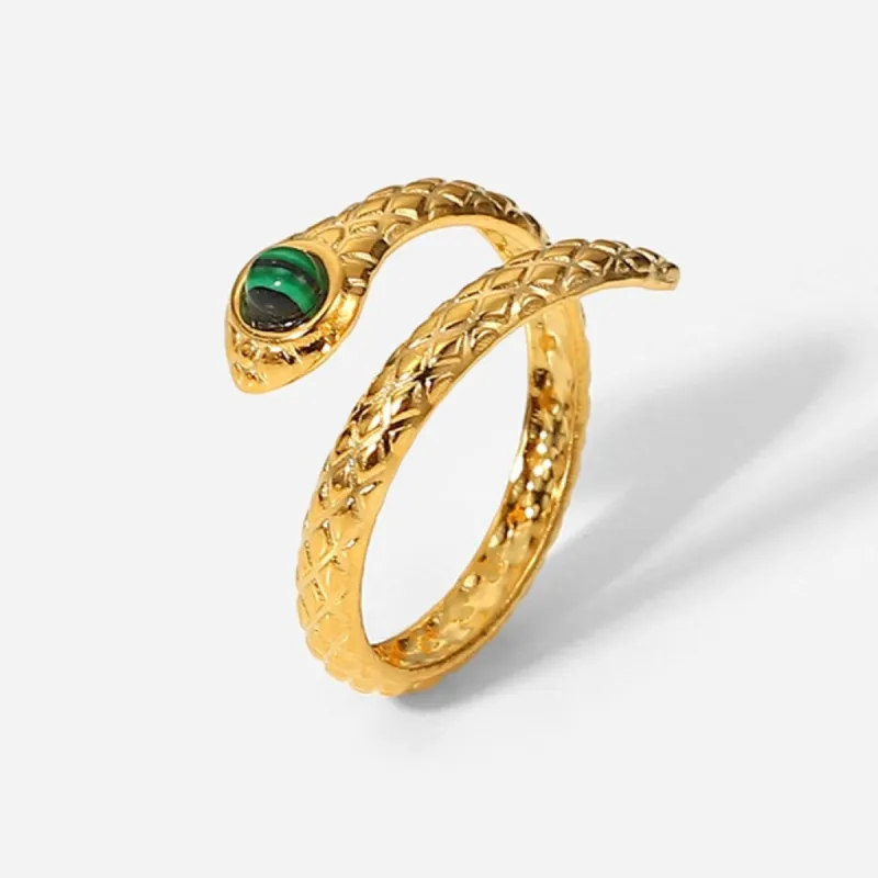 Gold Snake Ring with Bypass Malachite sold by Mason & Madison Co.