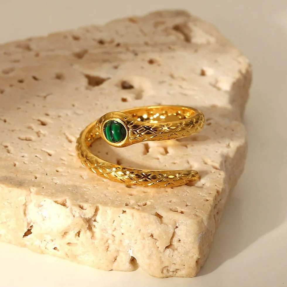 Gold Snake Ring with Bypass Malachite sold by Mason & Madison Co. product image thumbnail 3