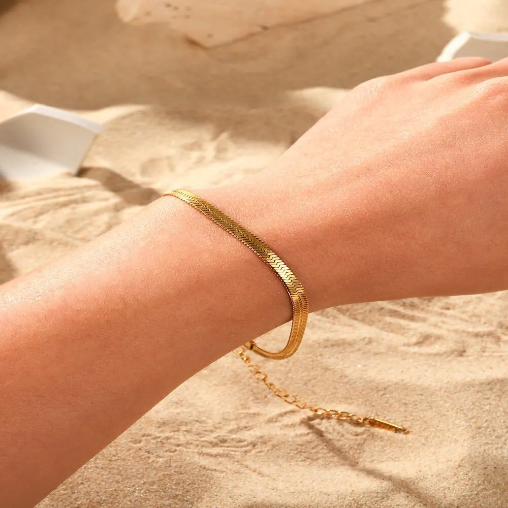 18K Gold Herringbone Snake Chain Bracelet sold by Mason & Madison Co. product image thumbnail 3