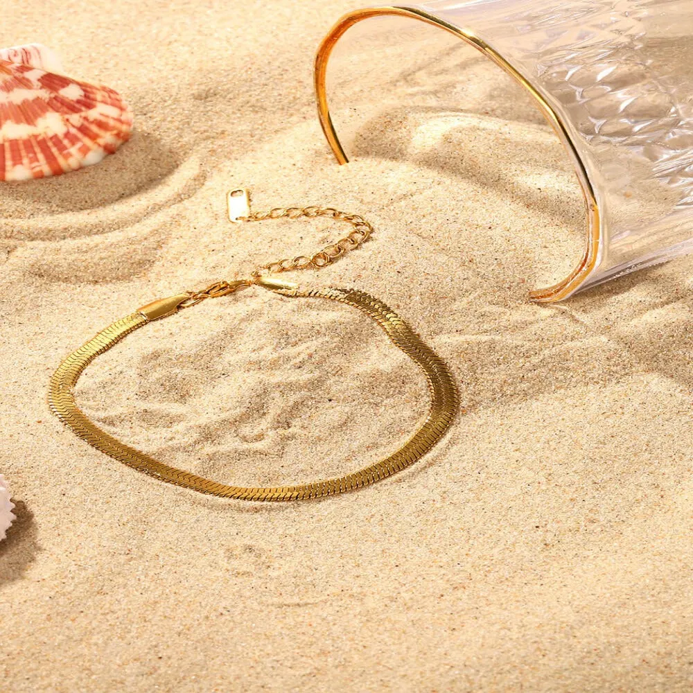 18K Gold Herringbone Snake Chain Bracelet sold by Mason & Madison Co. product image thumbnail 5