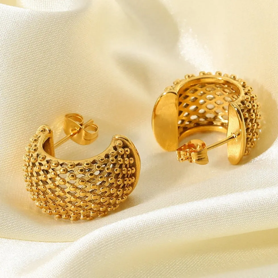 Gold Hoop Earrings - Mesh Half sold by Mason & Madison Co. product image thumbnail 3