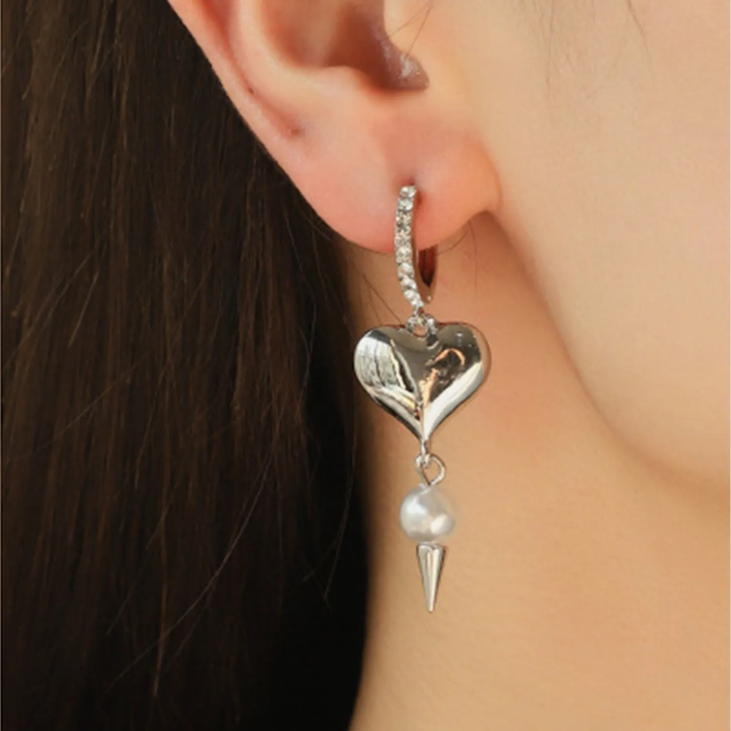 Diamond Pearl Heart Drop Earrings sold by Mason & Madison Co.