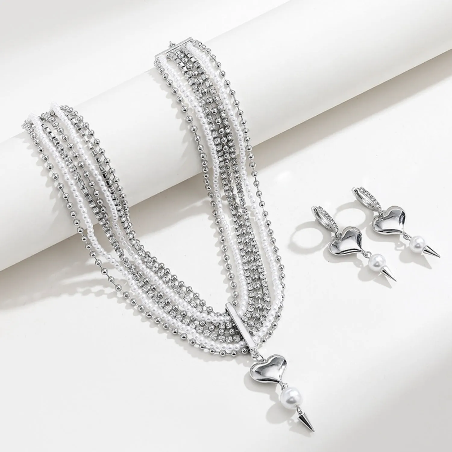 Diamond Pearl Heart Drop Earrings sold by Mason & Madison Co. product image thumbnail 4