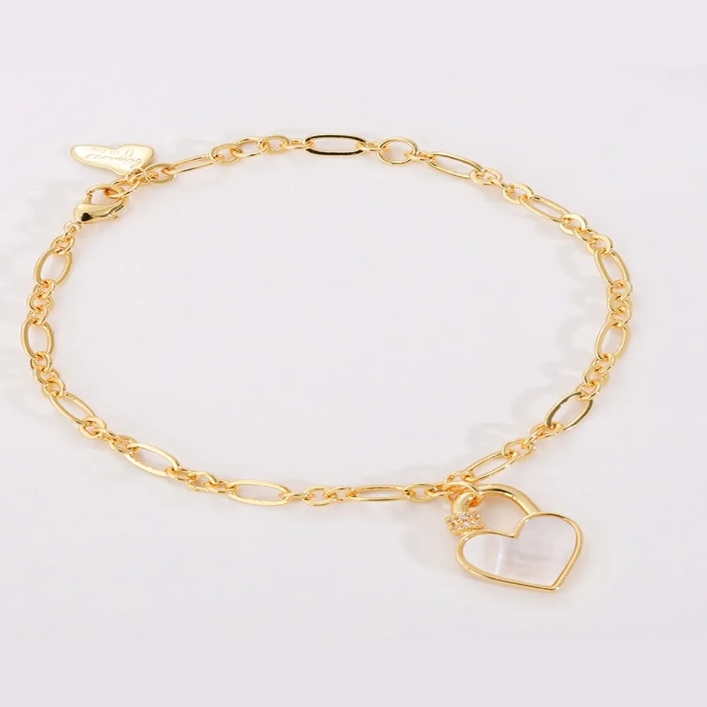 Pearl Heart Lock Charm Chain Bracelet sold by Mason & Madison Co.