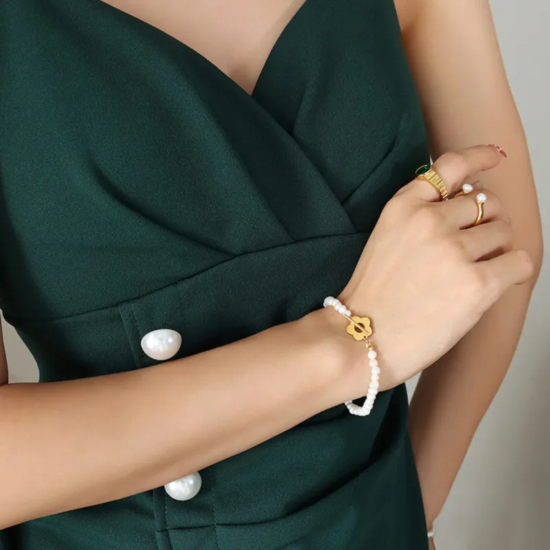 Pearl Chain Bracelet with Flower sold by Mason & Madison Co.