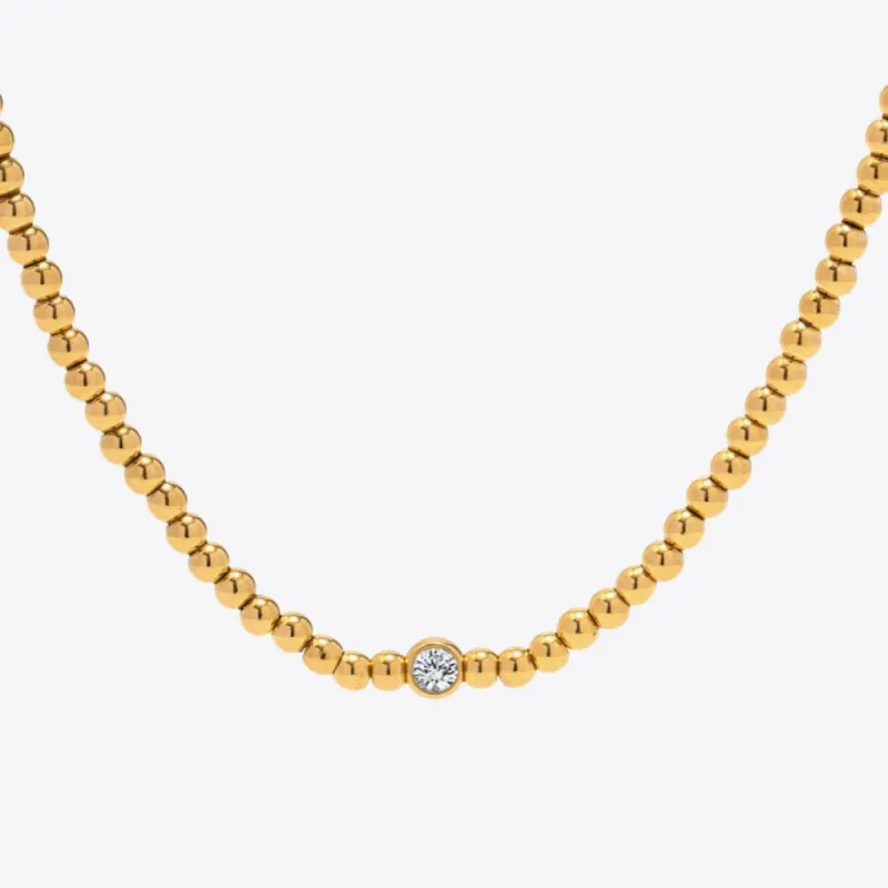Gold Beaded Chain Necklace with Inlaid Diamond sold by Mason & Madison Co.