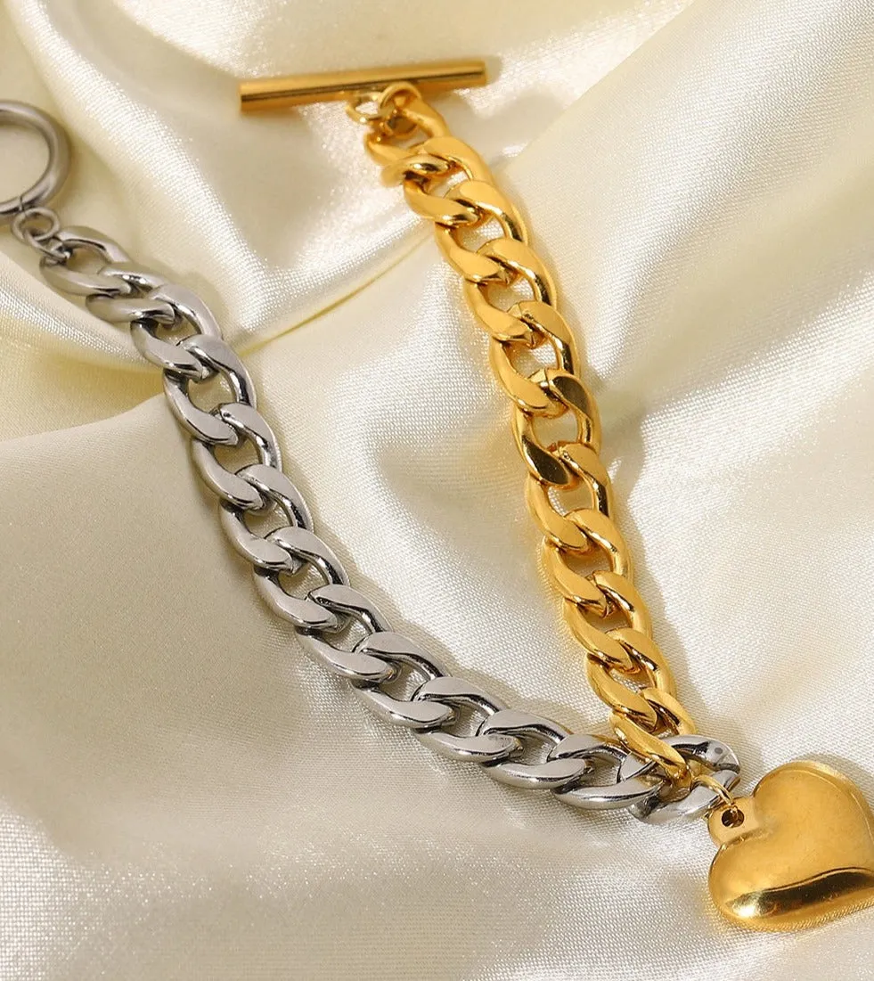 Heart Charm Two-Tone Chain Bracelet sold by Mason & Madison Co. product image thumbnail 4