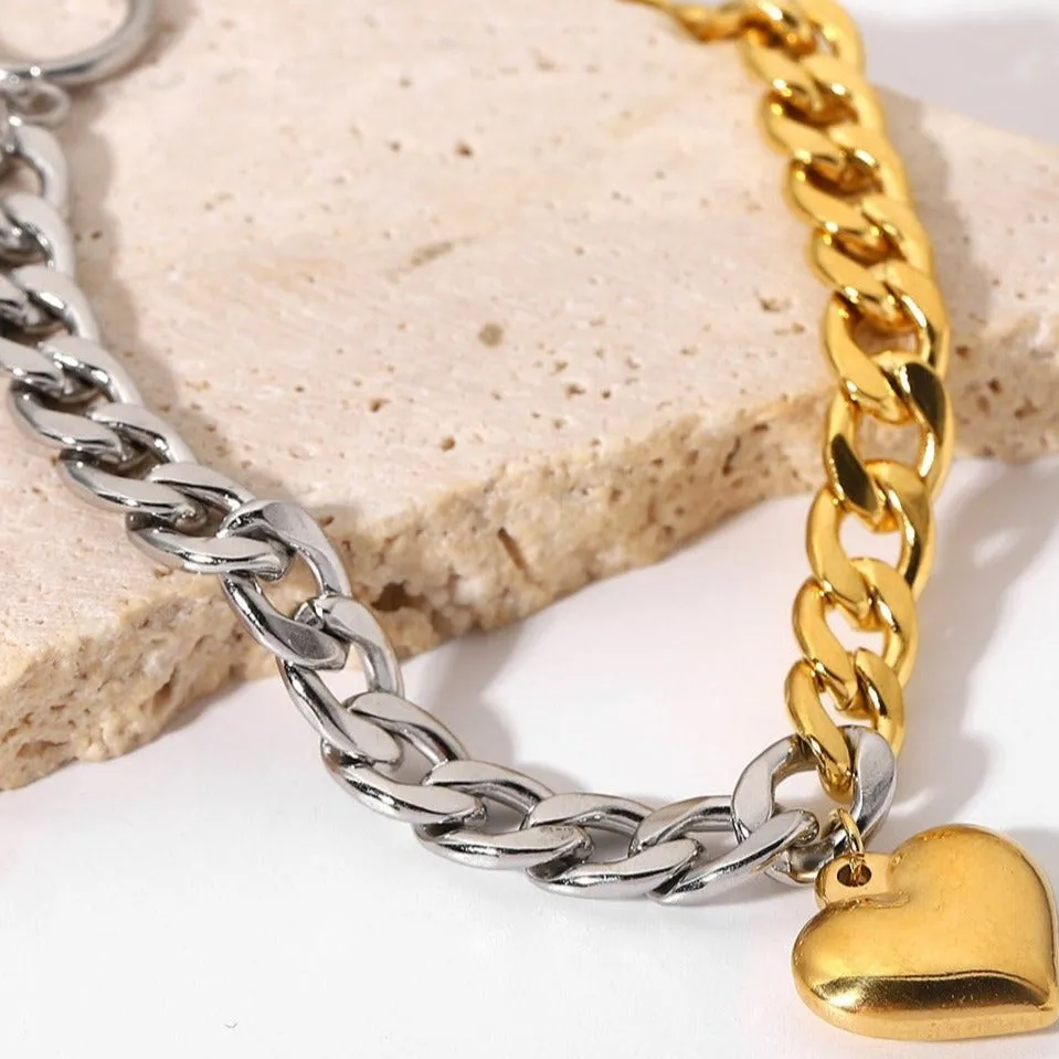 Heart Charm Two-Tone Chain Bracelet sold by Mason & Madison Co. product image thumbnail 2