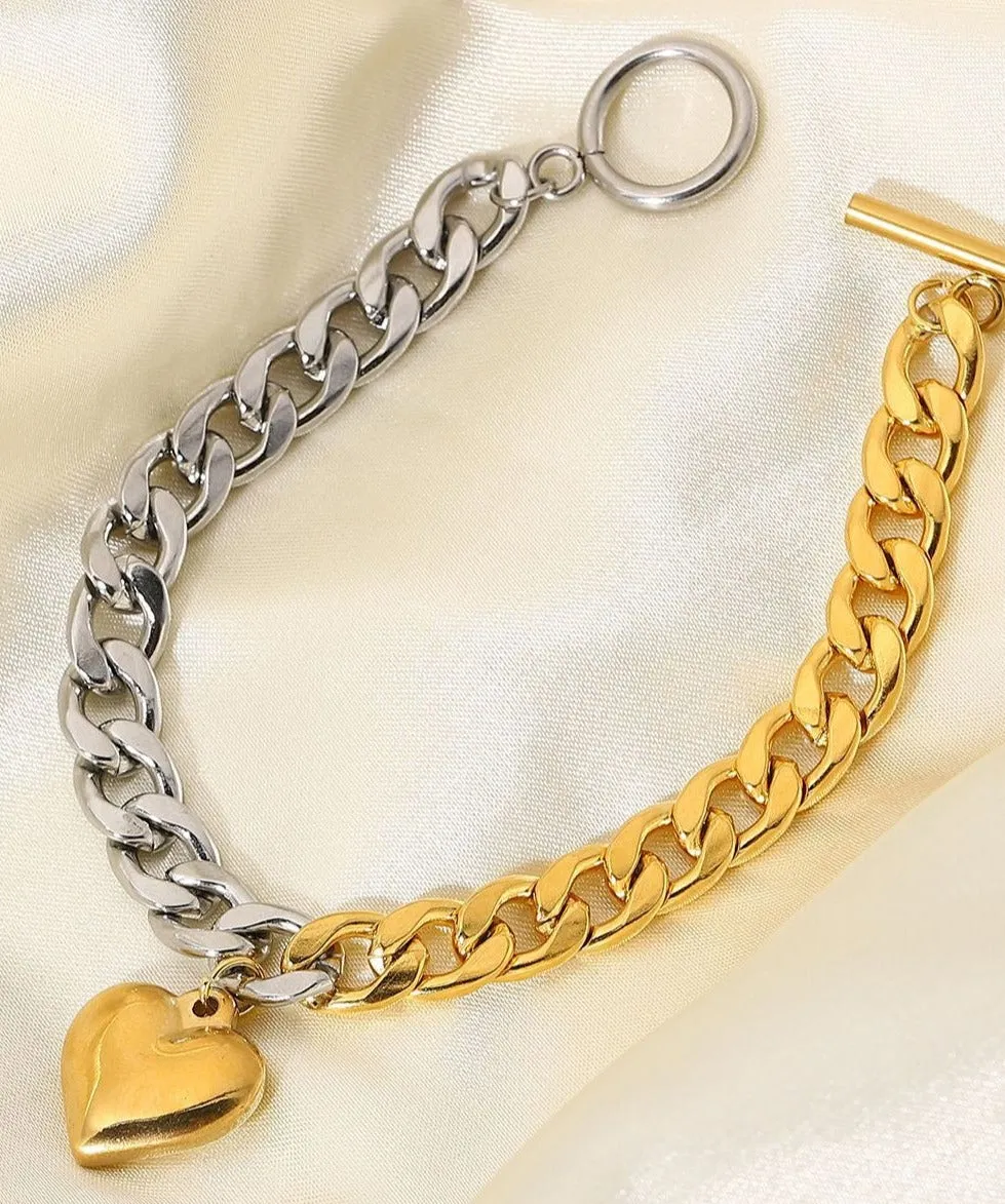 Heart Charm Two-Tone Chain Bracelet sold by Mason & Madison Co. product image thumbnail 5