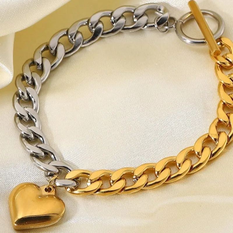 Heart Charm Two-Tone Chain Bracelet sold by Mason & Madison Co.
